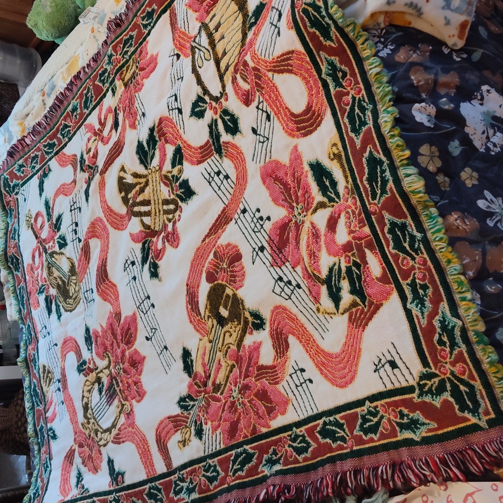 03CT- Northwest Company Musical Instruments Poinsettia Holly Lap Throw Blanket